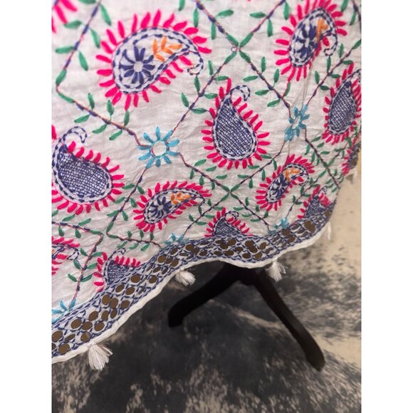 Lula Soul White Multicolor Embroidered Cottton Boho Peasent Dress Sequin Tassel - Picture 10 of 12